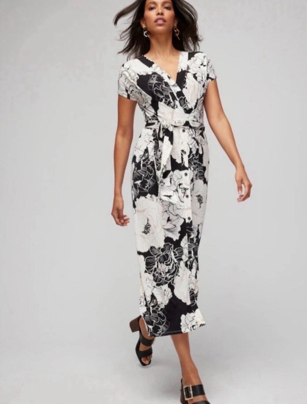 White House Black Market Jasmine Tonal Floral Wrap Midi Dress